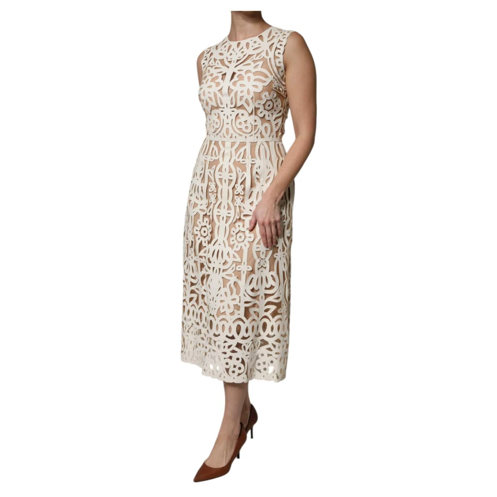 Dolce & Gabbana Witte Bloemen Kant Midi Jurk White Dames