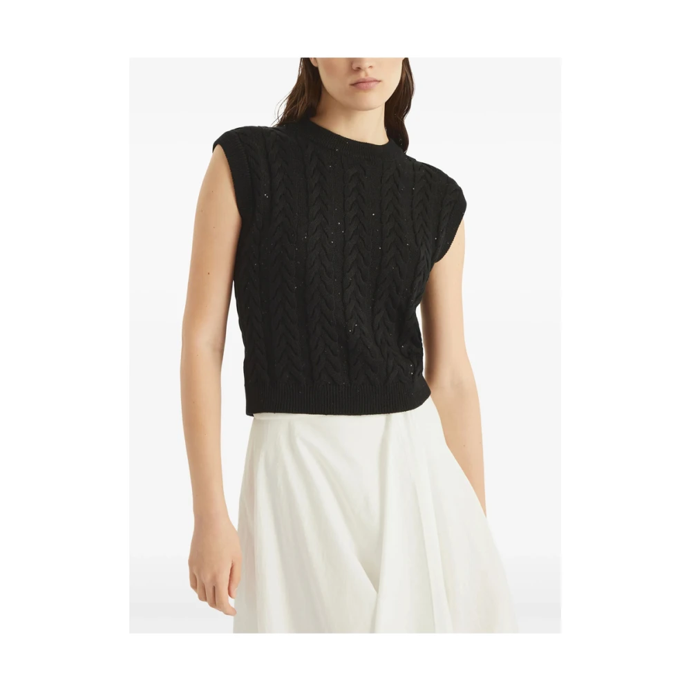BRUNELLO CUCINELLI Zwart Pailletdetail Mouwloos Vest Black Dames