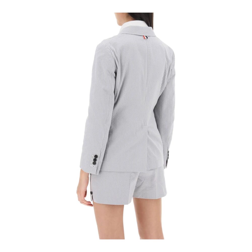 Thom Browne Gestreepte Seersucker Single Breasted Jas Gray Dames