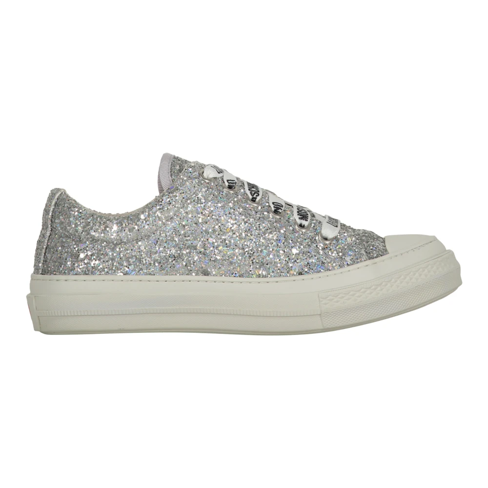 Love Moschino Glitter Low-Top Sneakers med Logo Print Gray, Dam