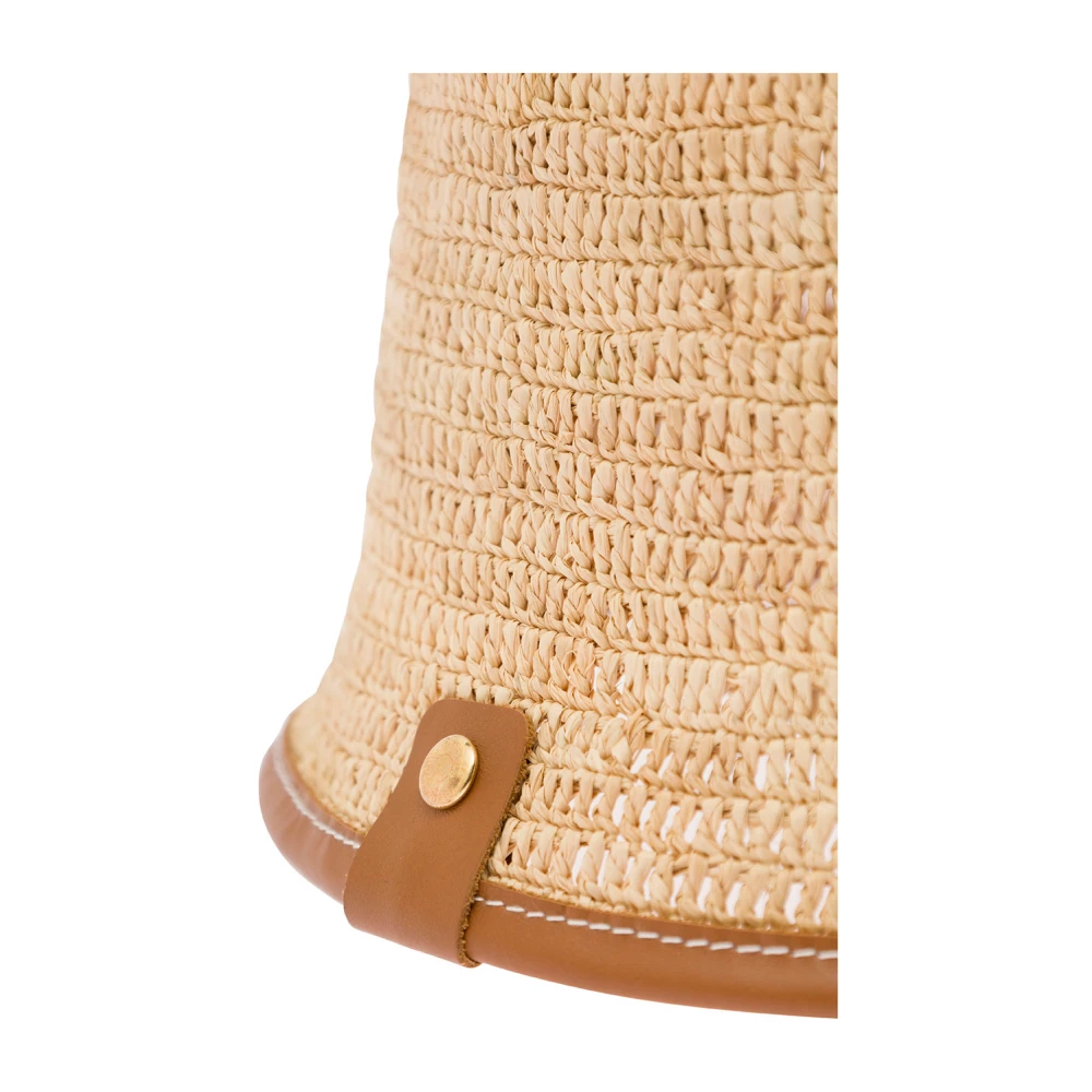 Jacquemus Bruin Leren Bucket Hat met Logo Beige Dames