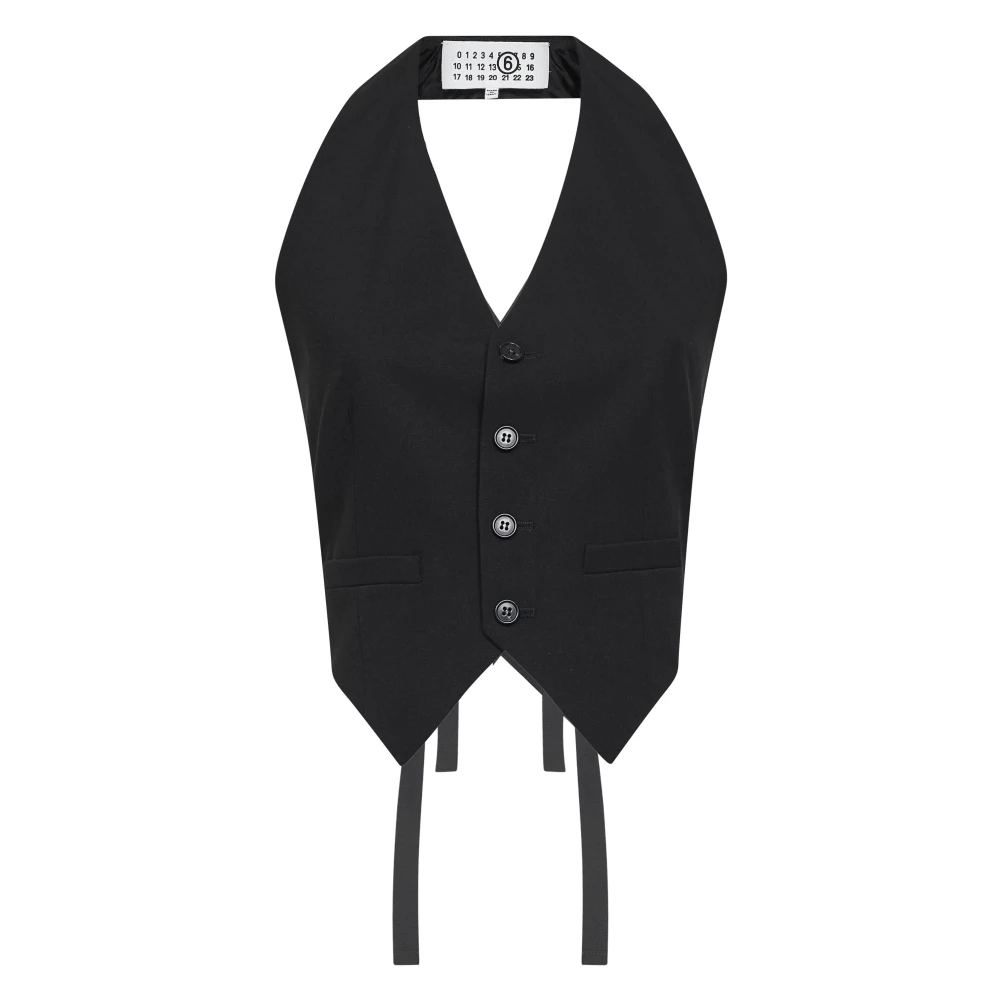 Mm6 Maison Margiela Women's Black Waistcoats, Xs, Halterneck Vest