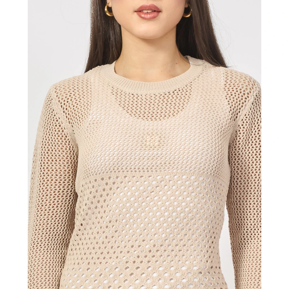 Fracomina Beige Sweater Regular Fit Lange Mouw Beige Dames