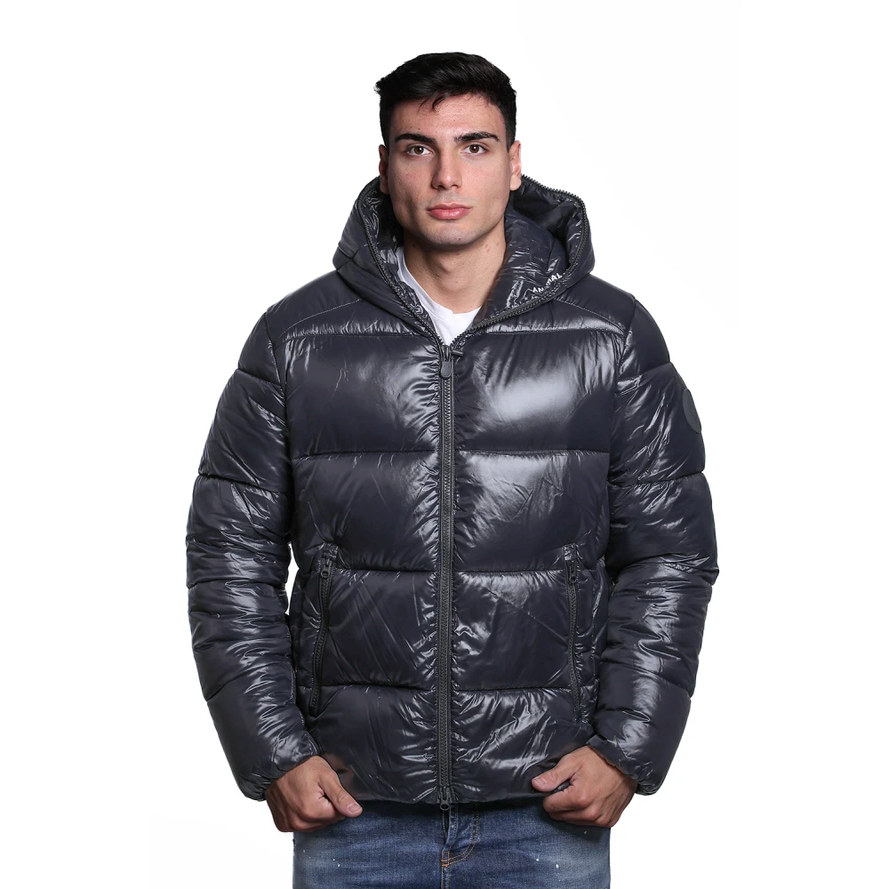 Save The Duck Zwarte Nylon Gewatteerde Jas met Capuchon Black Heren