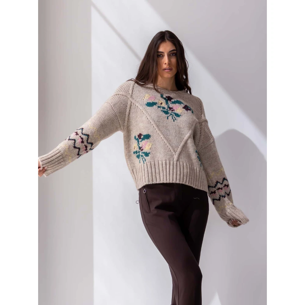 Beatrice .b Jacquard Print Trui in Beige Dames
