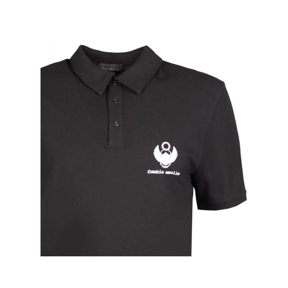 Frankie Morello Polo Shirt met Logo Print Black Heren