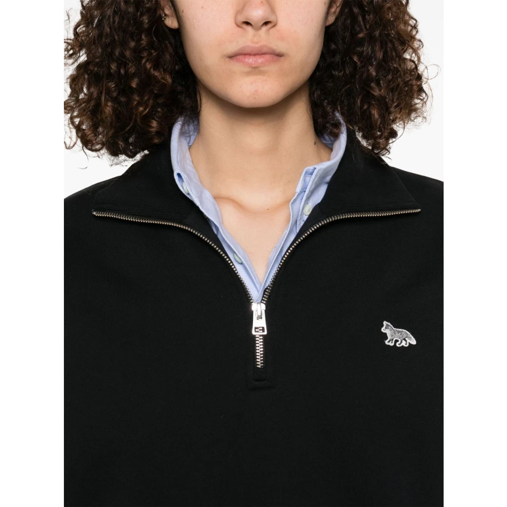 Maison Kitsuné Zwarte Half Zip Hoge Hals Trui Black Dames