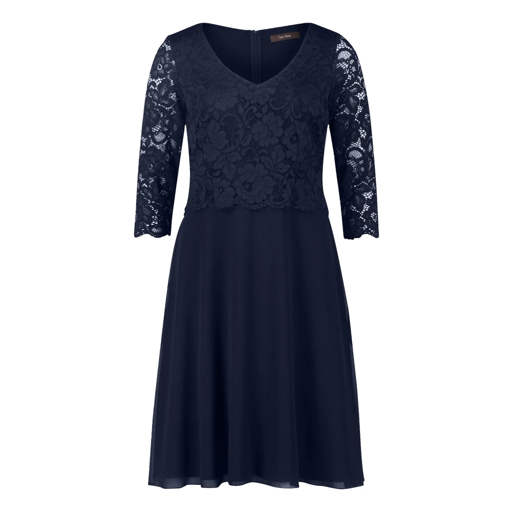 Vera Mont Kanten Cocktailjurk Elegant V-hals Blue Dames