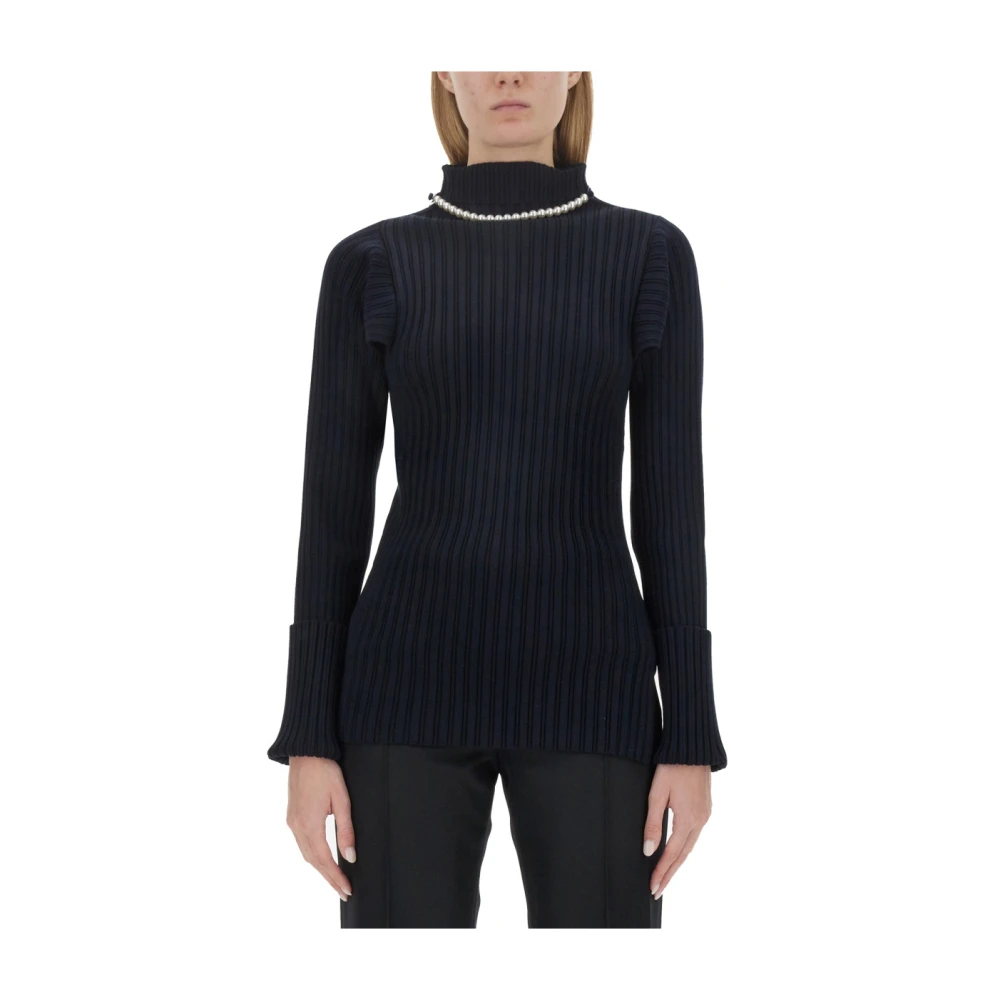 Philosophy di Lorenzo Serafini Geribbelde Stretch Gebreide Slim Fit Top Blue Dames