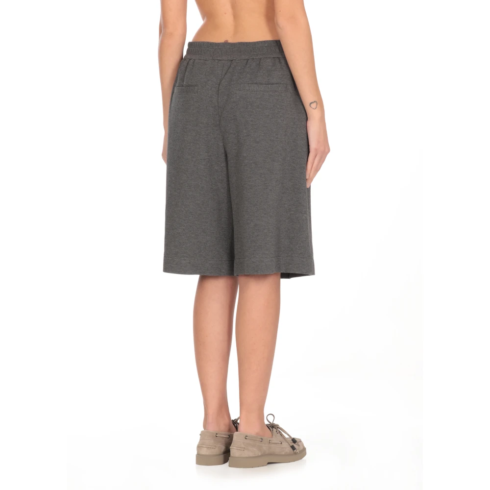 BRUNELLO CUCINELLI Grijze Katoenen Bermuda Shorts Elastische Taille Gray Dames