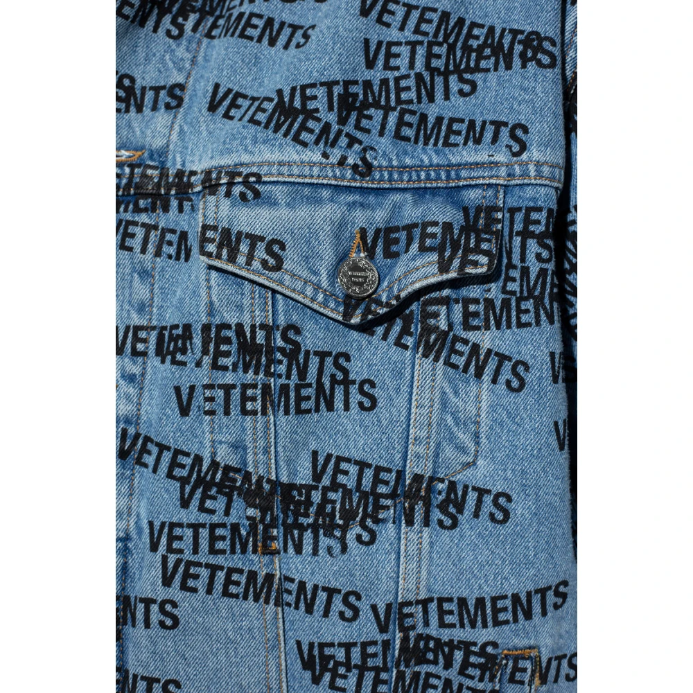 Vetements Denimjack met logo Blue Heren