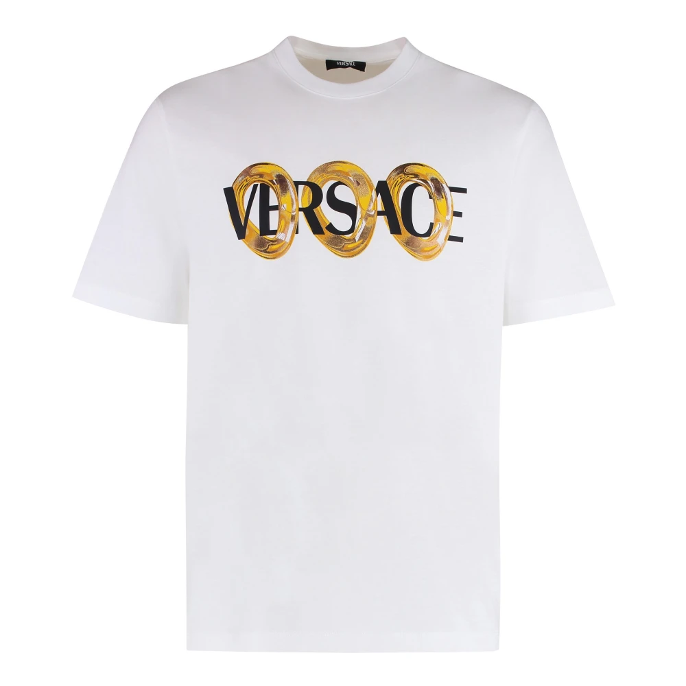 Versace Geribbelde crew-neck T-shirt van katoen White Heren