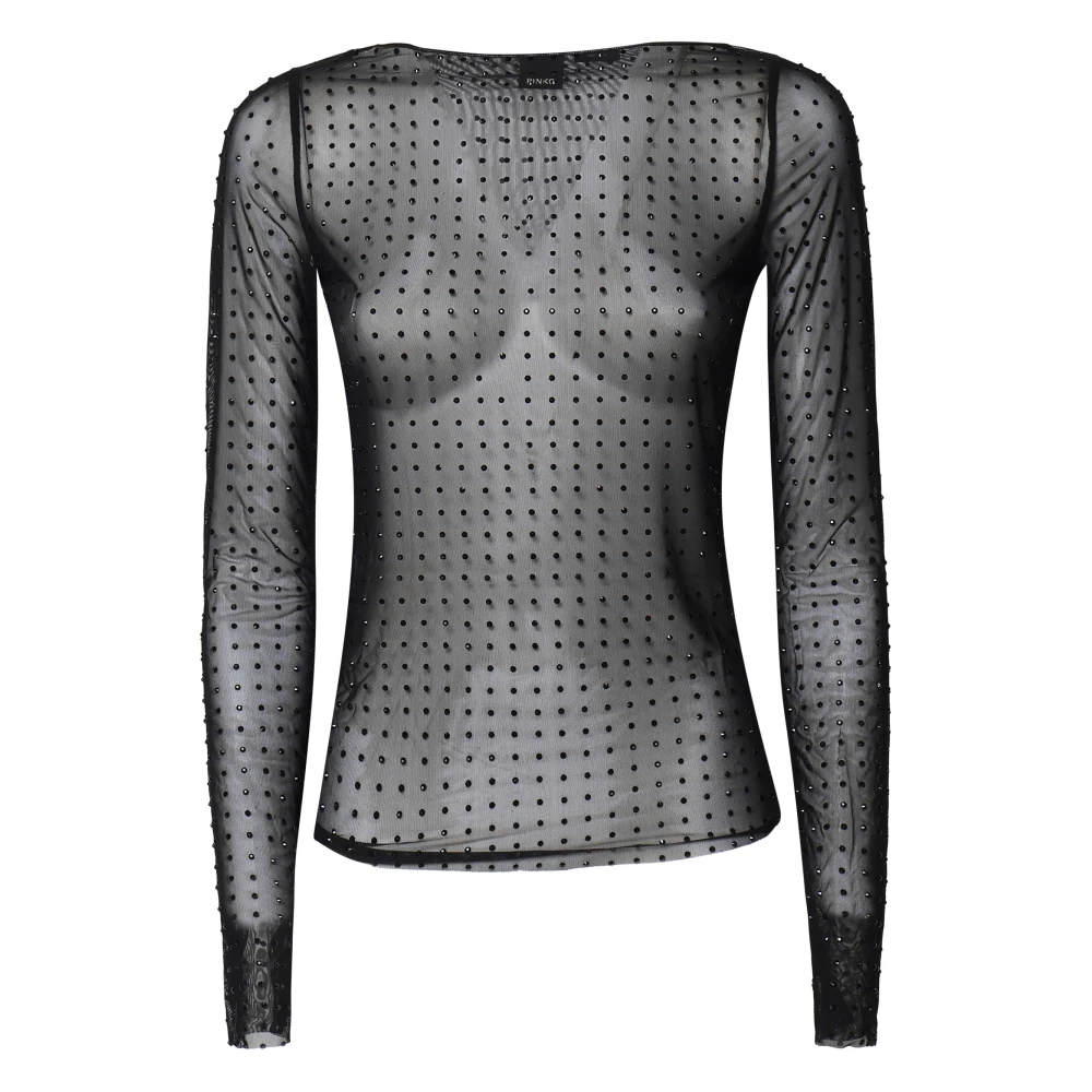 pinko Zwarte Mesh Trui met Strass Black Dames
