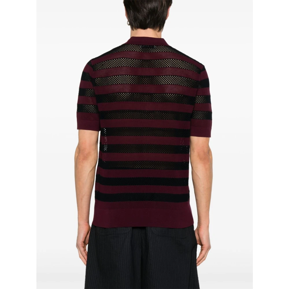 Dries Van Noten Gestreept poloshirt in aubergine en blauw Multicolor Heren