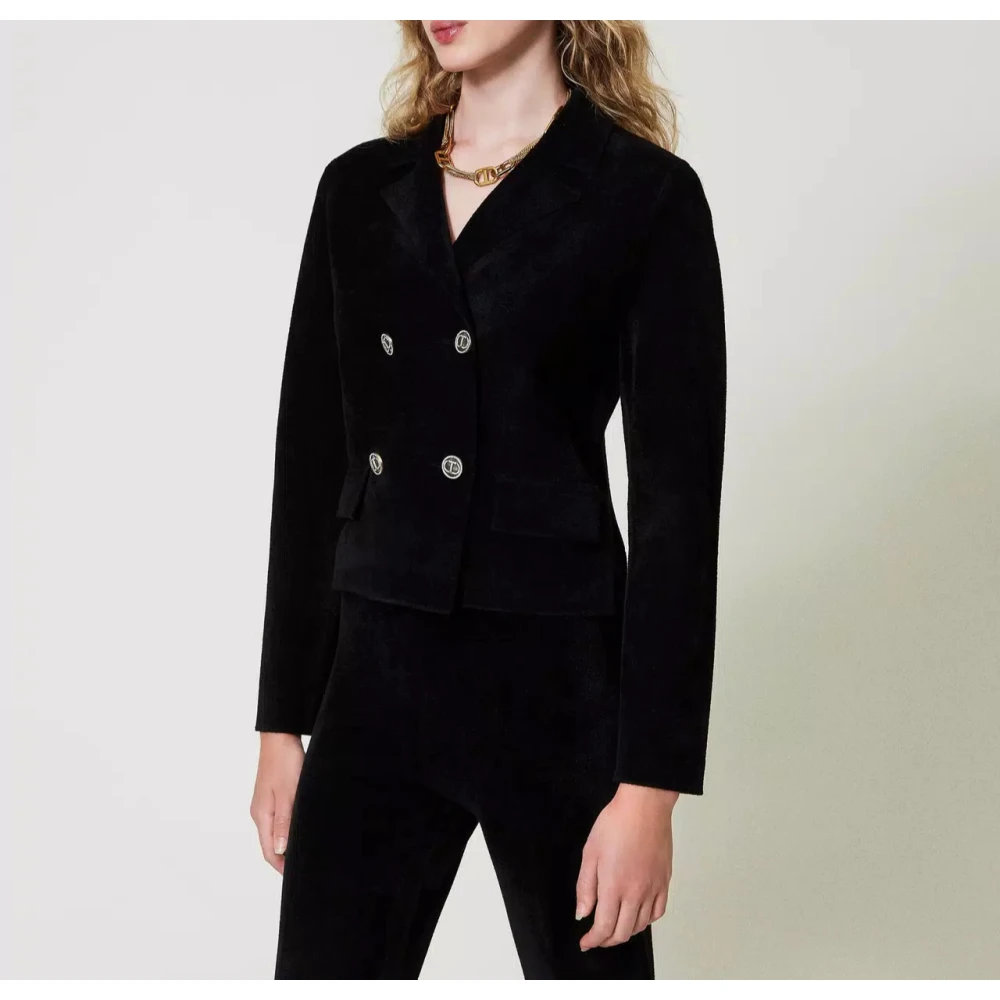 Twinset Gebreid jasje met ovale knopen Black Dames