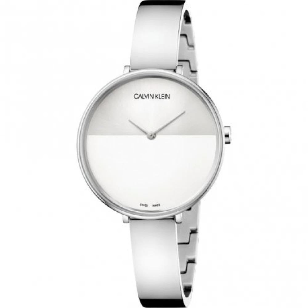 Calvin Klein Rise Quartz Horloge Zilveren en Witte Wijzerplaat Roestvrijstalen Kast en Armband Gray Dames