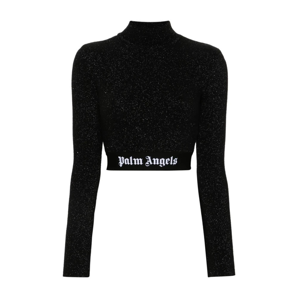 Palm Angels Zwarte Gebreide Lurex Detail Top Black Dames