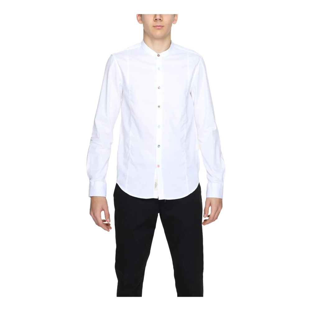 Gianni Lupo Witte Mandarin Kraag Katoenen Overhemd White Heren