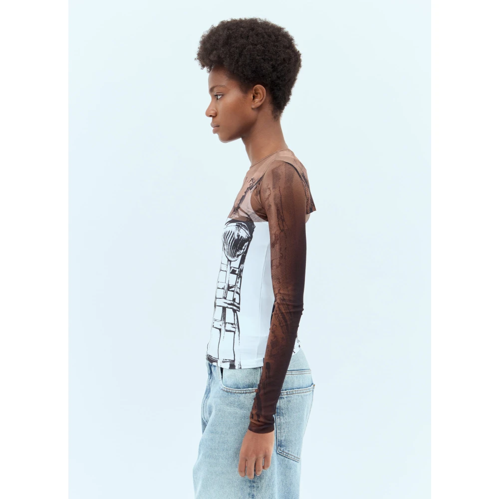 Jean Paul Gaultier Mesh Grafische Print Sport Crop Top Multicolor Dames