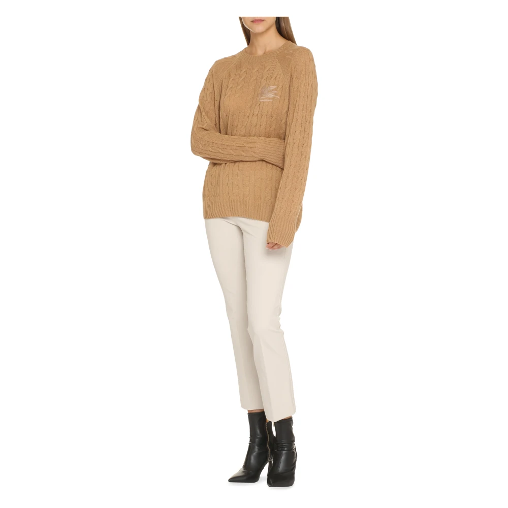 ETRO Kasjmier Kabelgebreide Ronde Hals Trui Brown Dames