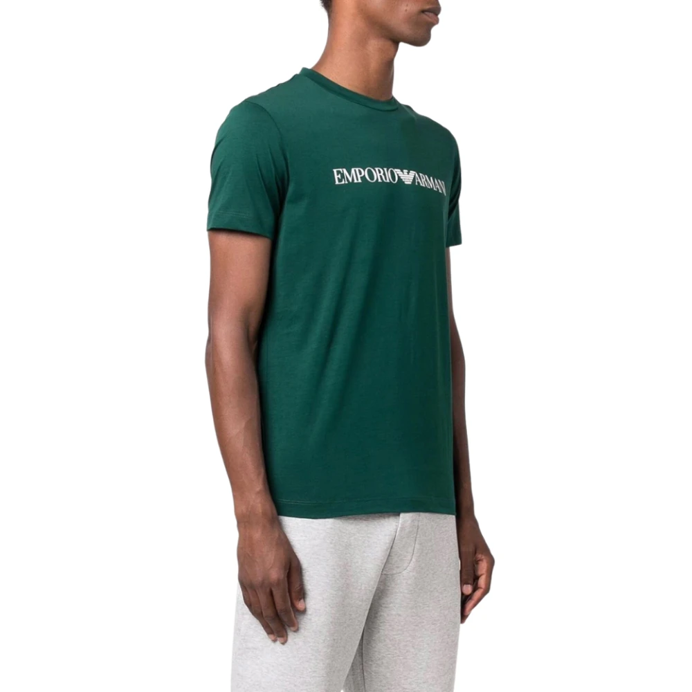 Emporio Armani Mannelijk Groente Tops Heren, Groen, M, Katoen, Slim Fit Ronde Hals T-Shirt Groen
