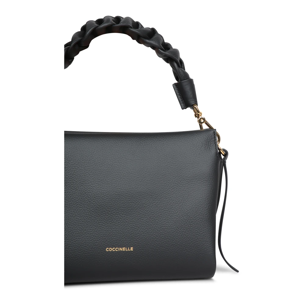 Coccinelle Zwarte leren tas met gevlochten handvat Black Dames