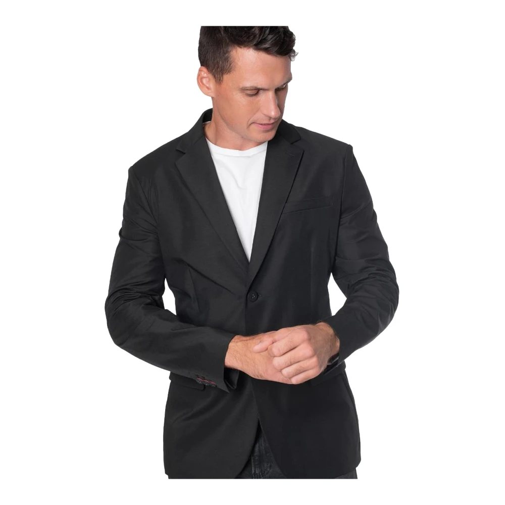 Guess Aansluitende Katoenen Blazer Zwart V-Hals Black Heren