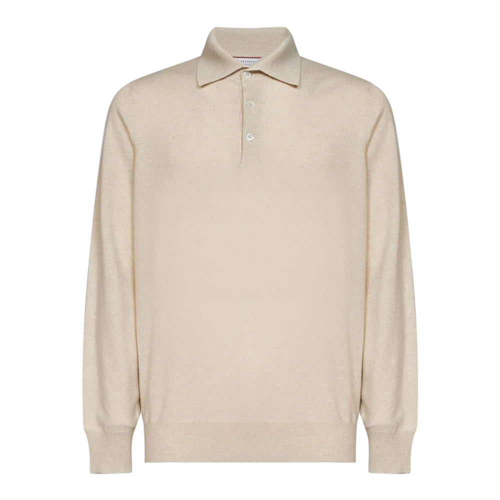 Brunello Cucinelli Beige Cashmere Knitwear, Male, M, Cashmere Knit Polo Shirt
