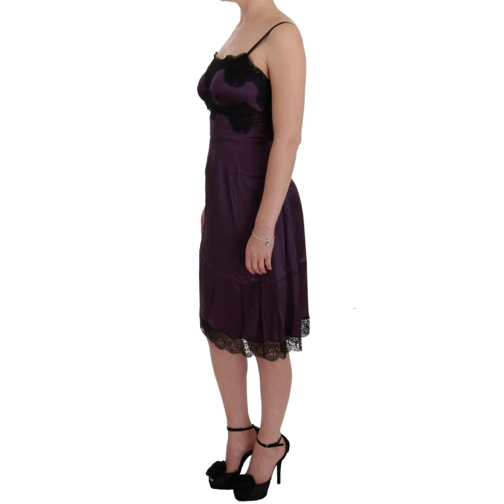Dolce & Gabbana Elegante Paarse Zijden Kant Shift Jurk Purple Dames