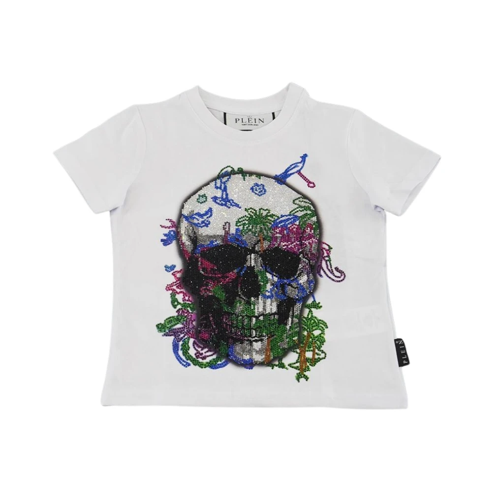 Philipp Plein Skull Broderad T-shirt Rund Hals White, Pojke