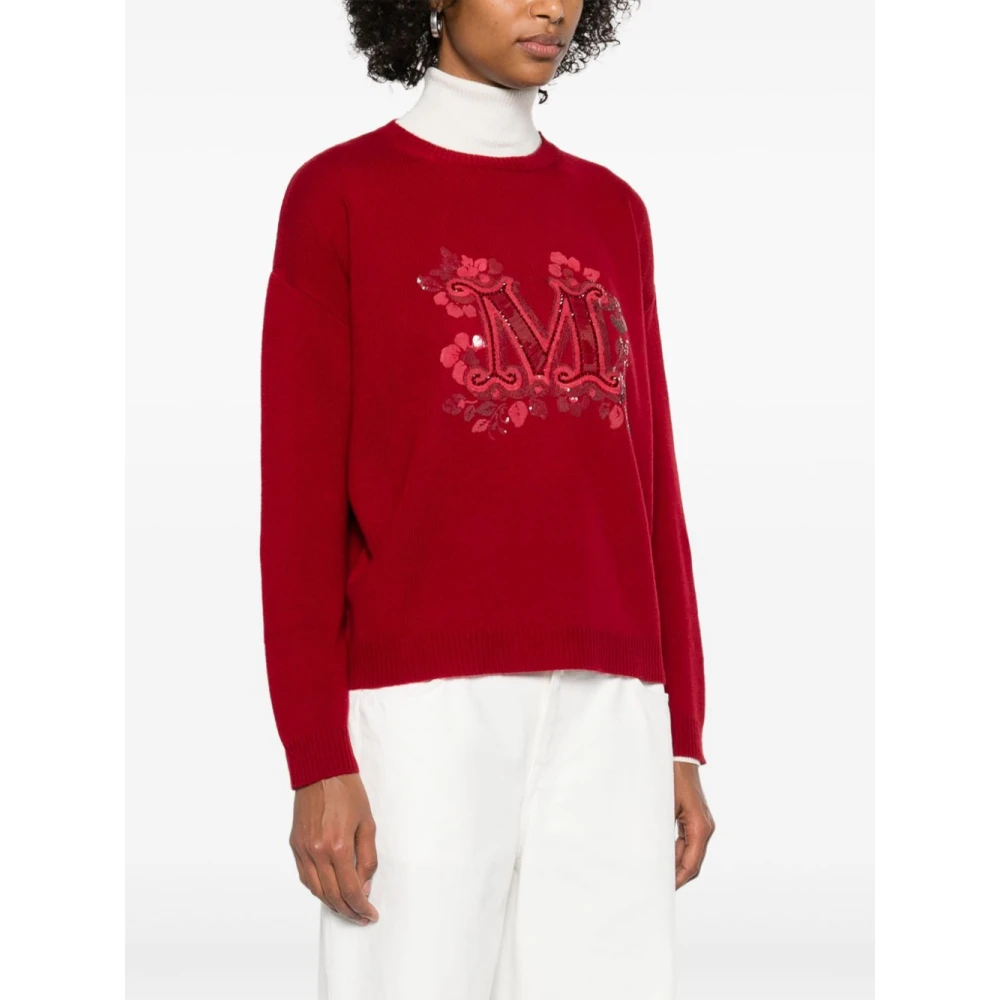 Max Mara Rode Geribbelde Crew Neck Sweater Red Dames