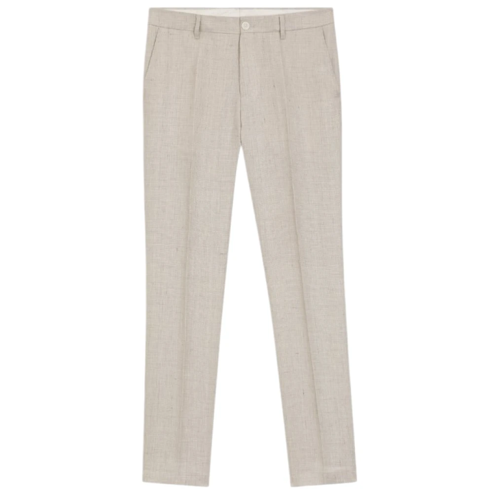 Hugo Men's Beige Slim-Fit Trousers In A Linen Blend - Suit Trousers - 2XL - Trousers