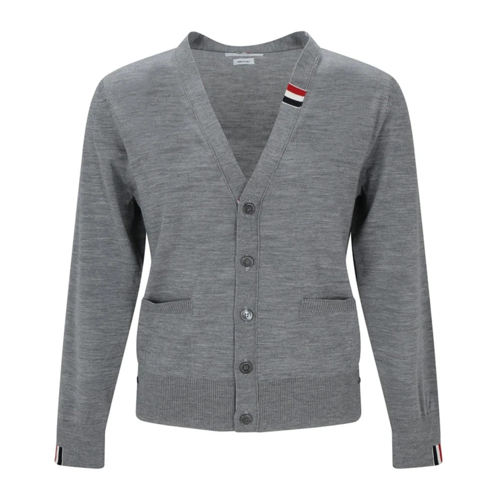 Thom Browne Men's Gray Wool Cardigan Jumper - Cardigans - Xl - Knitwear