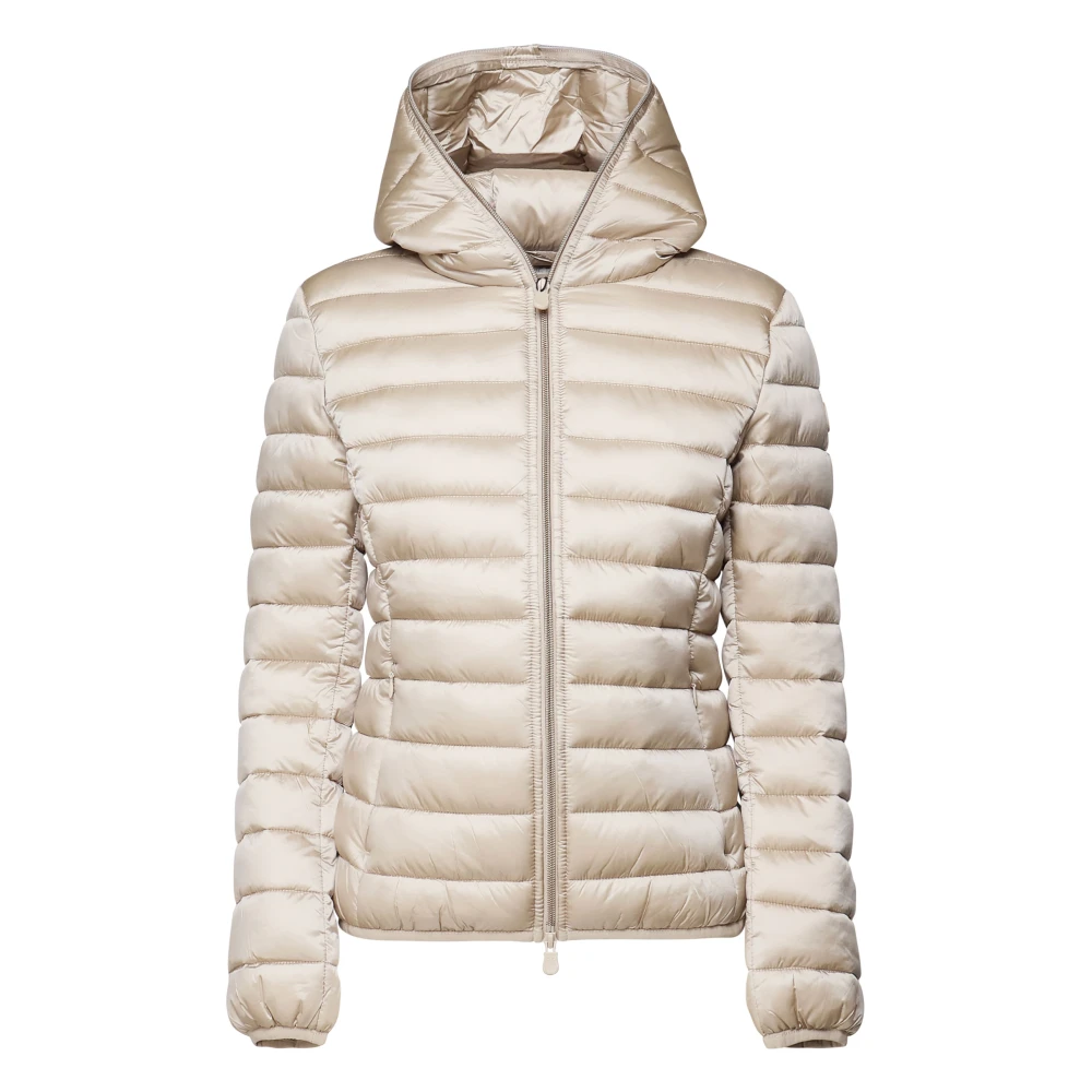Save The Duck Gewatteerde Hoodie met Dubbele Rits Beige Dames