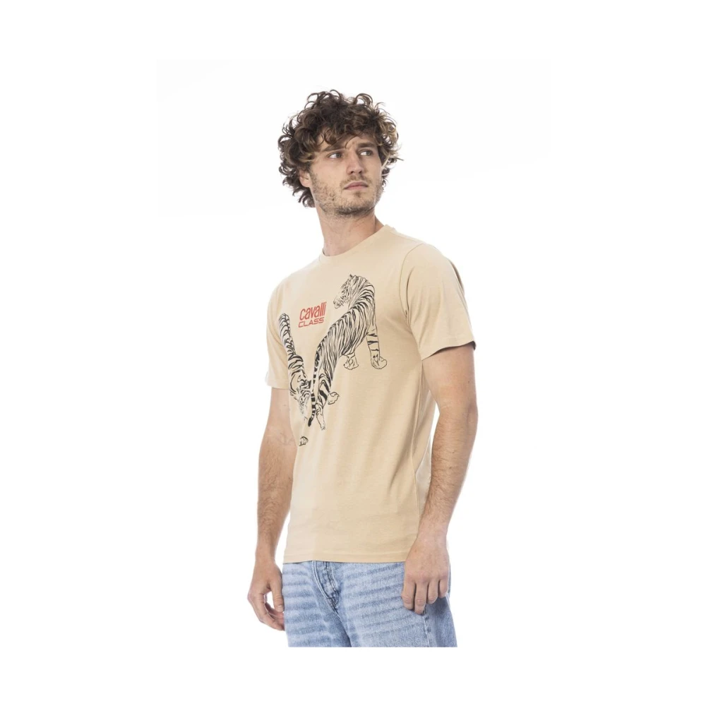 Cavalli Class Elegant Beige Katoenen Heren T-Shirt Beige Heren