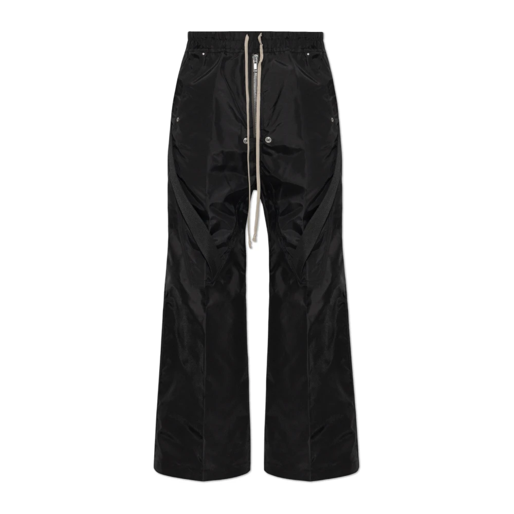 Rick Owens Men's Black Wide Trousers, M, Strapped Wide Leg Trousers
