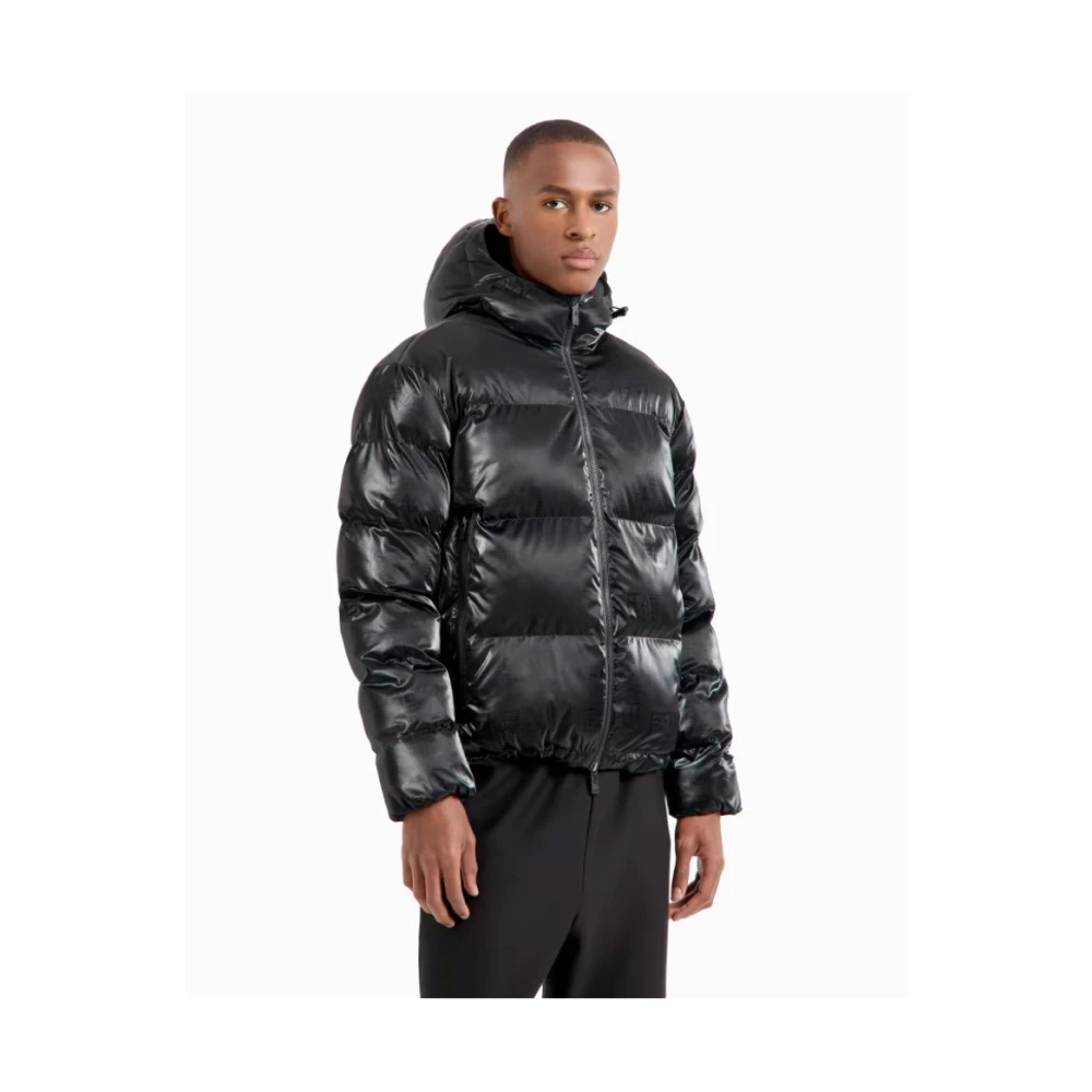 Emporio Armani EA7 Zwarte Jassen met Capuchon en Logoprint Black Heren