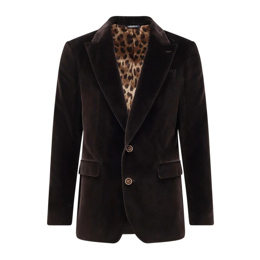 Dolce & Gabbana Men's Brown Cotton Blazer Logo Button Closure