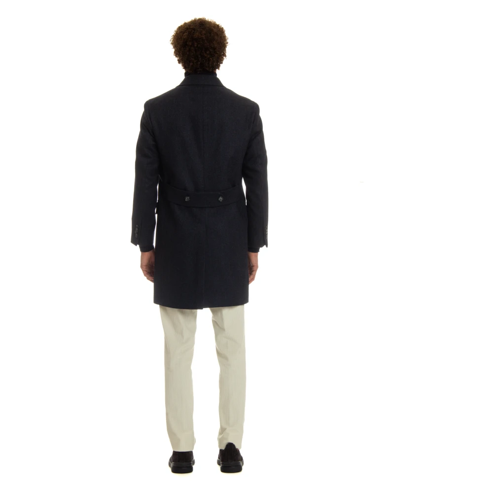 Barba Blauwe dubbelrijige wollen jas visgraat Blue Heren
