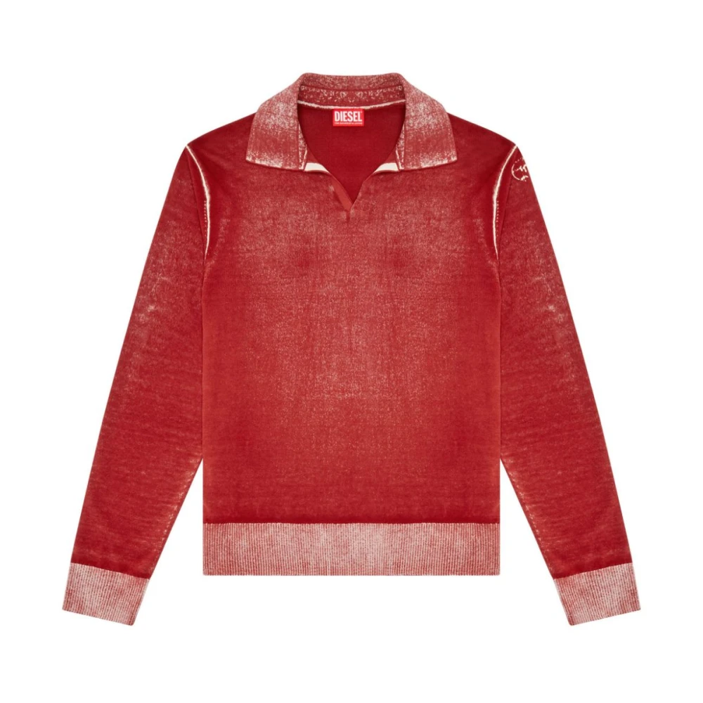 Diesel Rode Katoenen Gebreide V-Hals Trui Red Heren
