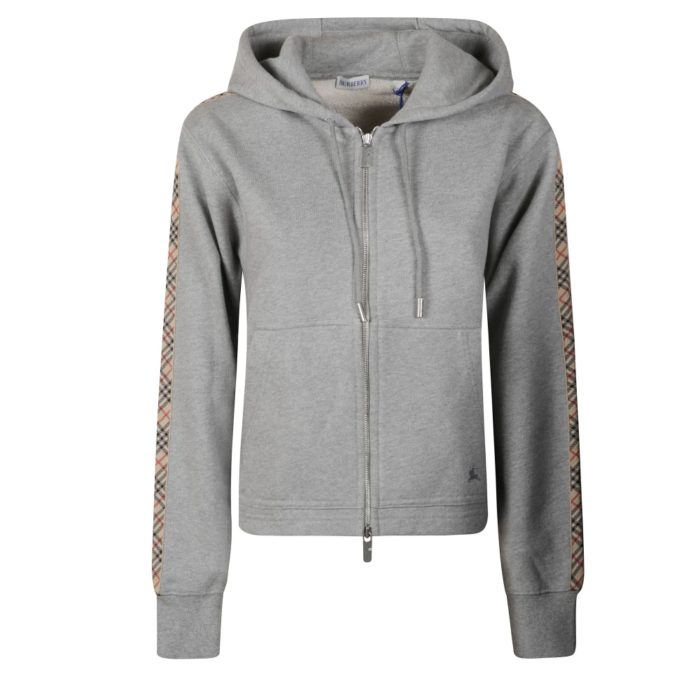 Burberry Women's Gray Check Trim Cotton Zip Hoodie - Zip-Throughs - M - Sweatshirts & Hoodies