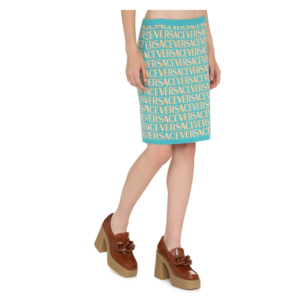 Versace Logo Jacquard Gebreide Minirok Blue Dames