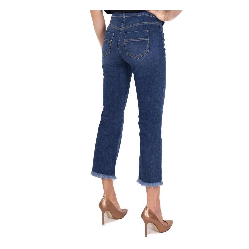 Elisabetta Franchi Blauwe Cropped Flare Jeans Met Franje Zoom Blue Dames