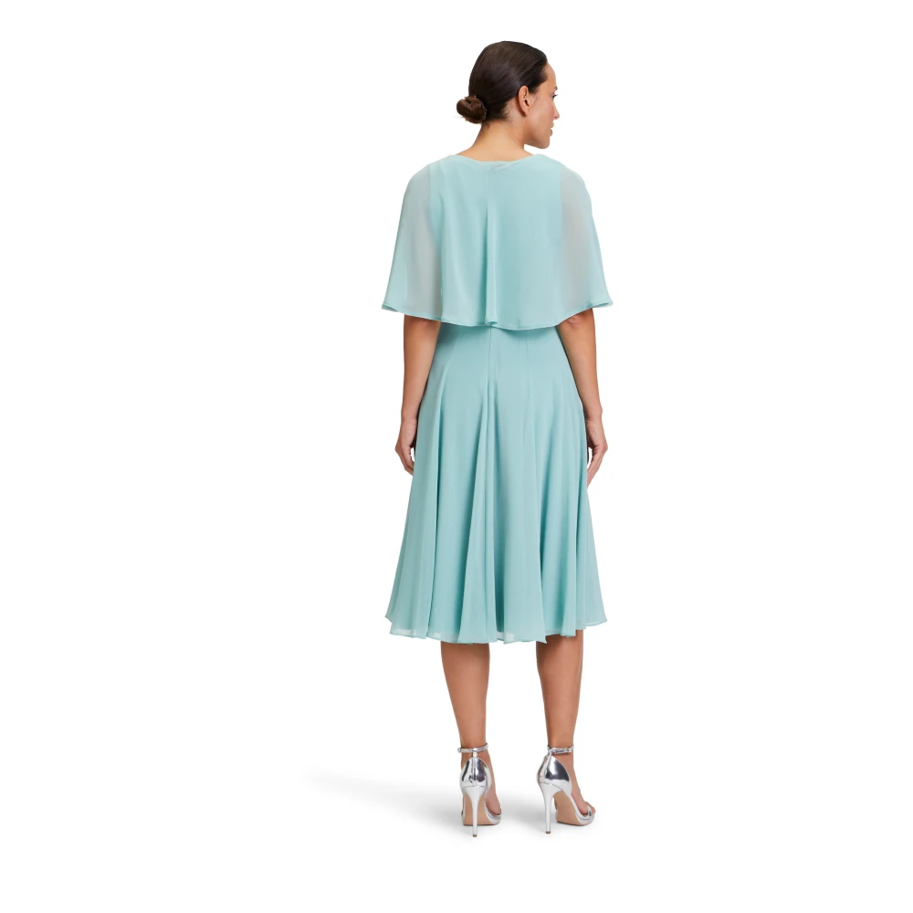 Vera Mont Korte Mouw Chiffon Jurk Blue Dames