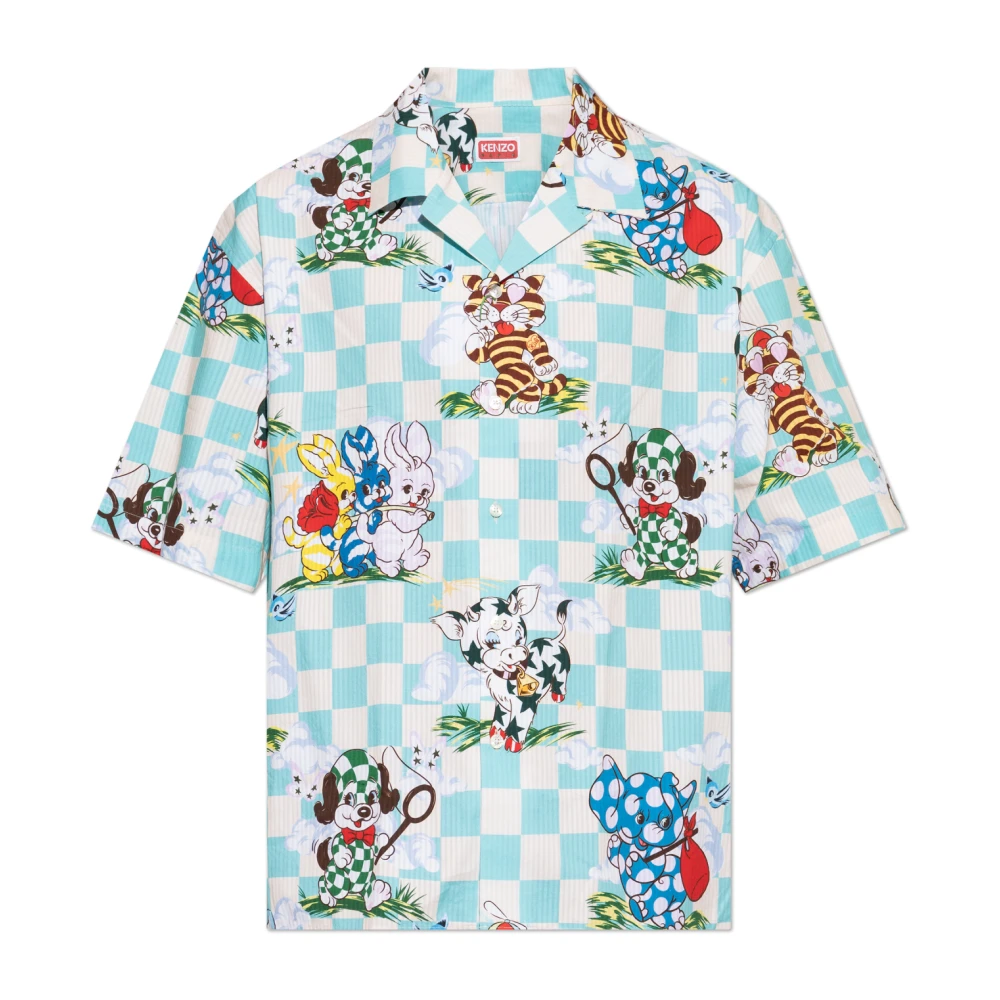 Kenzo Herr Blå Skjortor S, Bomull, Printed Shirt