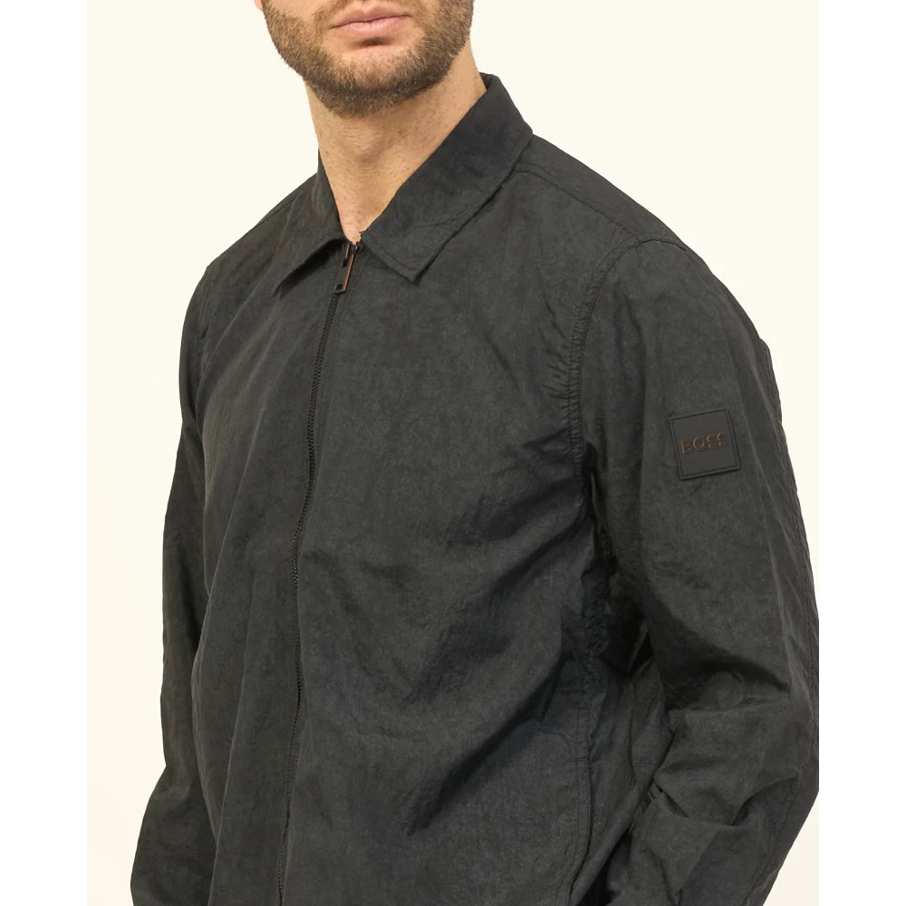 Boss Zwarte Fullzip Shirt Black Heren