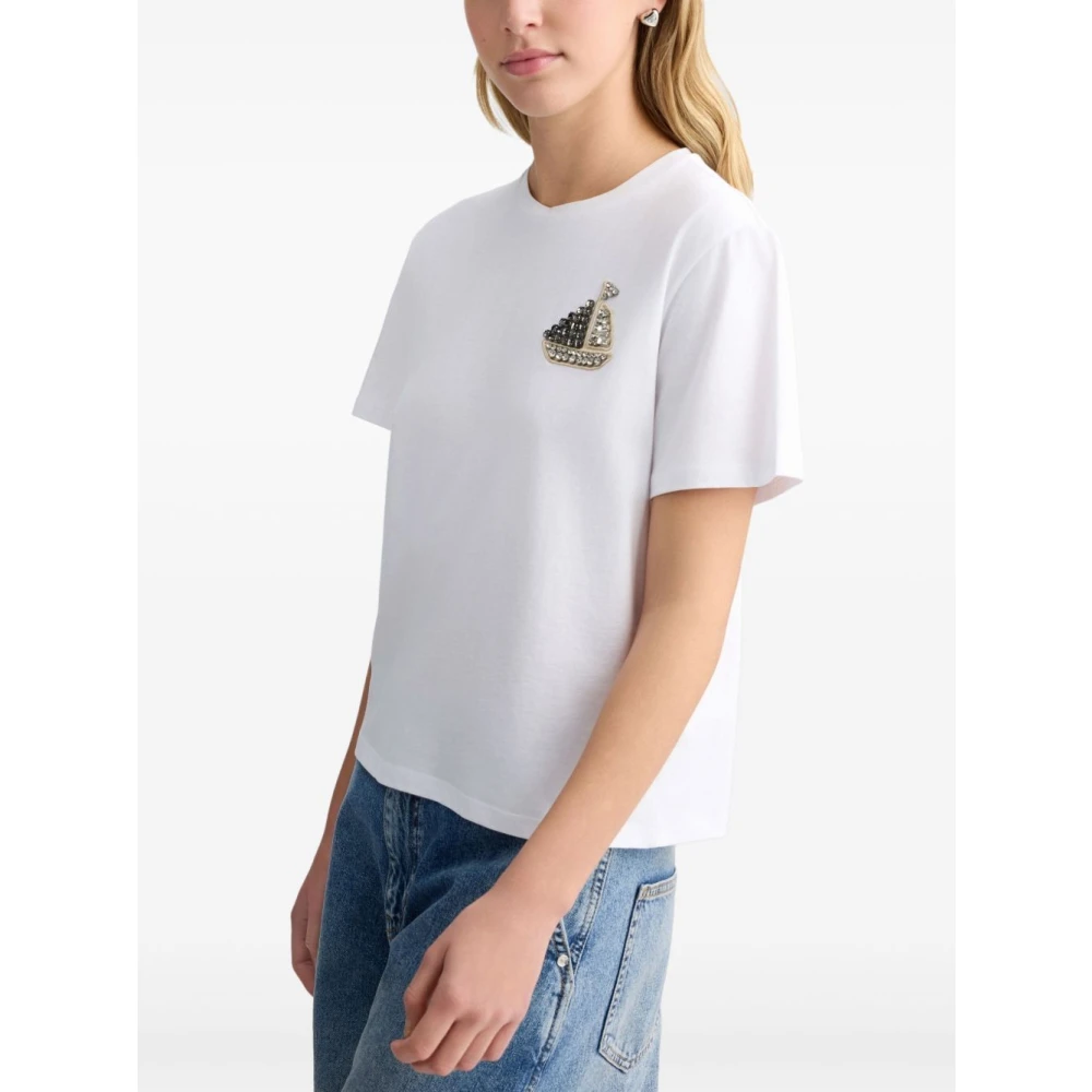 Liu Jo Rhinestone Crew Neck T-shirts en Polos White Dames