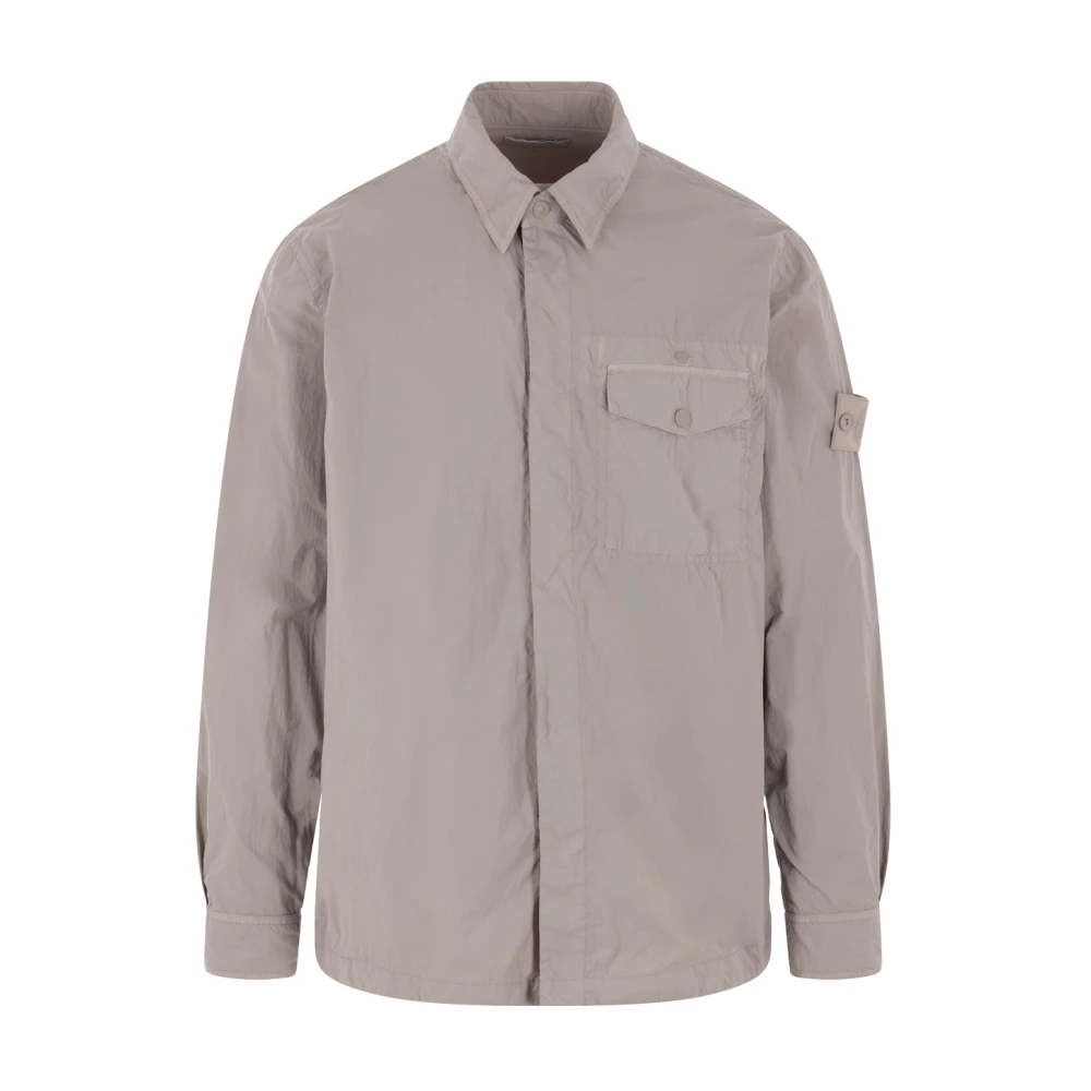 Stone Island Grijze Nylon Overhemdjasje met Logo Beige Heren