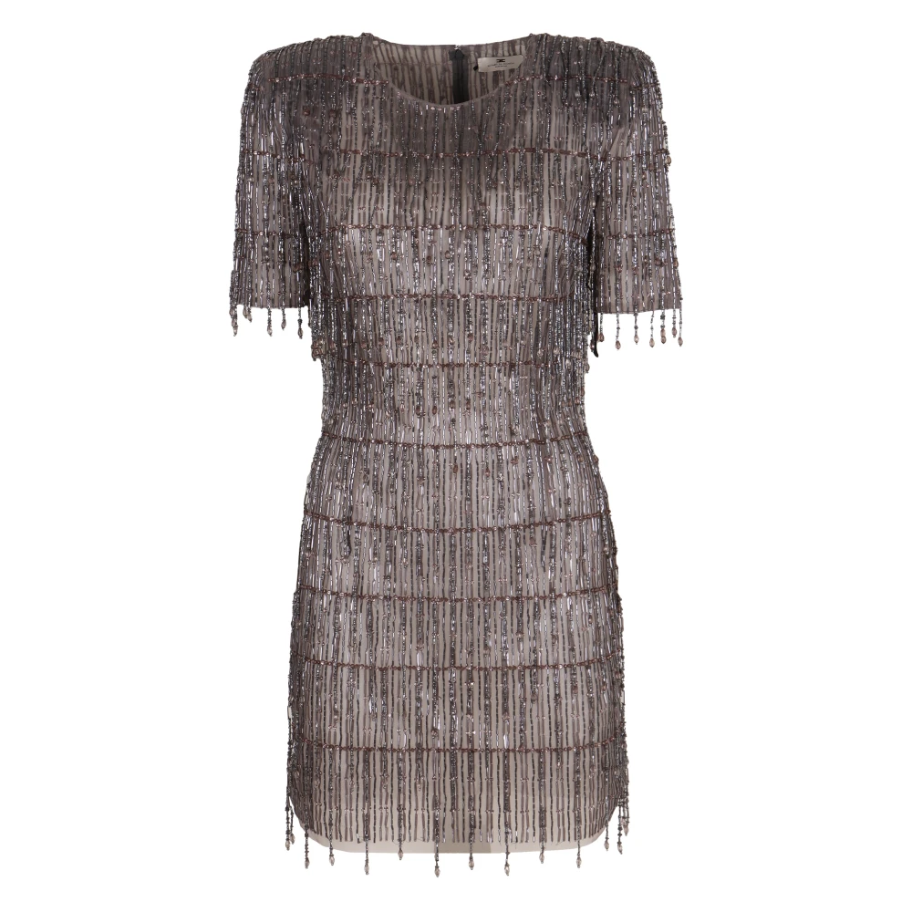 Elisabetta Franchi Paillet Mini-Jurk met Gestructureerde Schouders Gray Dames