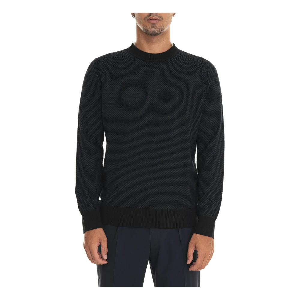 Boss Gestructureerde ronde hals trui Black Heren